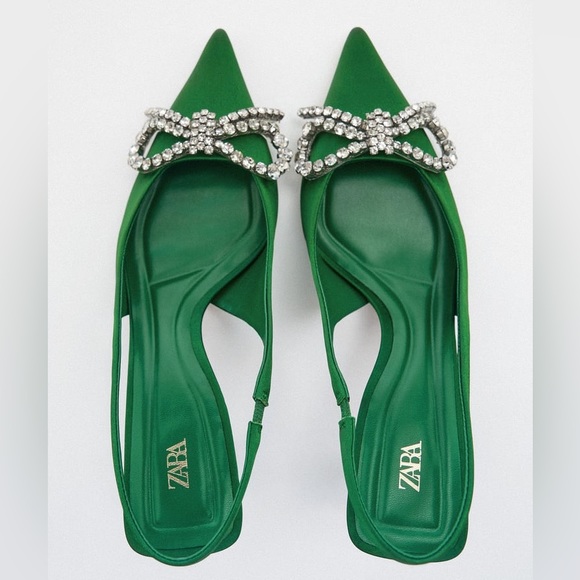 Zara Green Embellished Bow Heeled Slingback - Picture 10 of 17